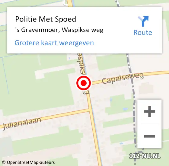 Locatie op kaart van de 112 melding: Politie Met Spoed Naar 's Gravenmoer, Waspikse weg op 3 april 2025 13:49