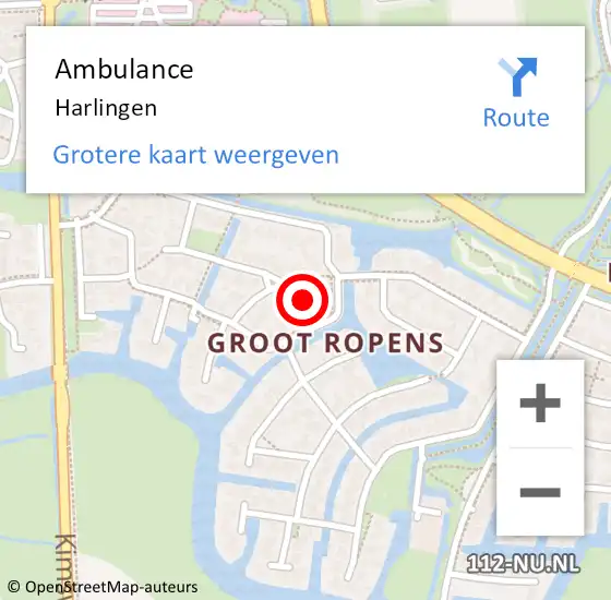 Locatie op kaart van de 112 melding: Ambulance Harlingen op 3 april 2025 14:07
