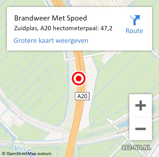 Locatie op kaart van de 112 melding: Brandweer Met Spoed Naar Zuidplas, A20 hectometerpaal: 47,2 op 3 april 2025 14:40