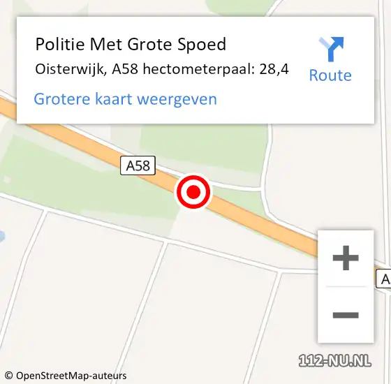 Locatie op kaart van de 112 melding: Politie Met Grote Spoed Naar Oisterwijk, A58 hectometerpaal: 28,4 op 3 april 2025 14:45