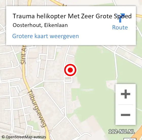 Locatie op kaart van de 112 melding: Trauma helikopter Met Zeer Grote Spoed Naar Oosterhout, Eikenlaan op 3 april 2025 14:57