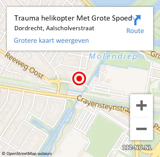 Locatie op kaart van de 112 melding: Trauma helikopter Met Grote Spoed Naar Dordrecht, Aalscholverstraat op 3 april 2025 15:05