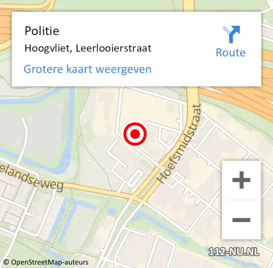 Locatie op kaart van de 112 melding: Politie Hoogvliet, Leerlooierstraat op 3 april 2025 15:17