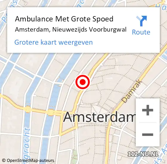 Locatie op kaart van de 112 melding: Ambulance Met Grote Spoed Naar Amsterdam, Nieuwezijds Voorburgwal op 3 april 2025 15:39