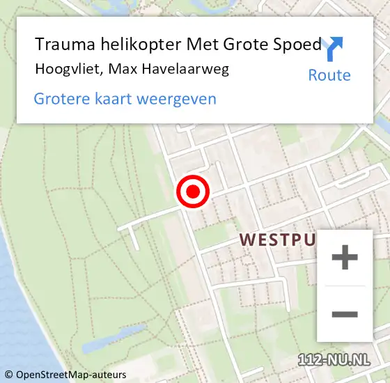 Locatie op kaart van de 112 melding: Trauma helikopter Met Grote Spoed Naar Hoogvliet, Max Havelaarweg op 3 april 2025 16:20