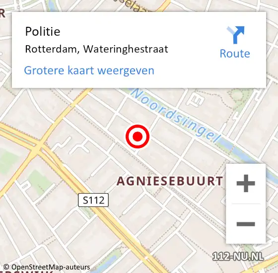 Locatie op kaart van de 112 melding: Politie Rotterdam, Wateringhestraat op 3 april 2025 16:22