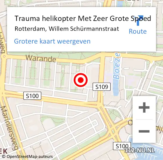 Locatie op kaart van de 112 melding: Trauma helikopter Met Zeer Grote Spoed Naar Rotterdam, Willem Schürmannstraat op 3 april 2025 16:33