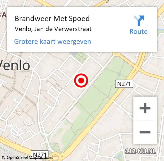 Locatie op kaart van de 112 melding: Brandweer Met Spoed Naar Venlo, Jan de Verwerstraat op 3 april 2025 17:46