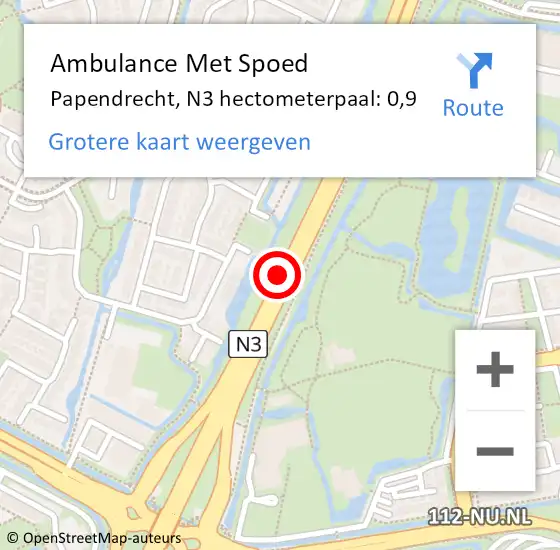Locatie op kaart van de 112 melding: Ambulance Met Spoed Naar Papendrecht, N3 hectometerpaal: 0,9 op 3 april 2025 18:13