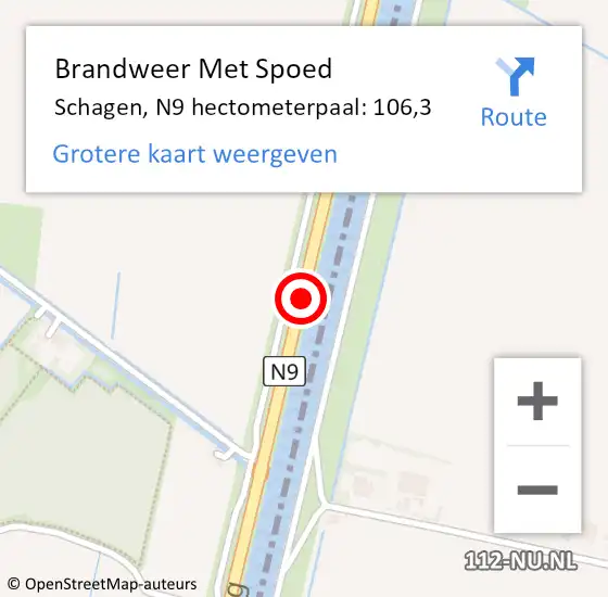 Locatie op kaart van de 112 melding: Brandweer Met Spoed Naar Schagen, N9 hectometerpaal: 106,3 op 3 april 2025 18:23