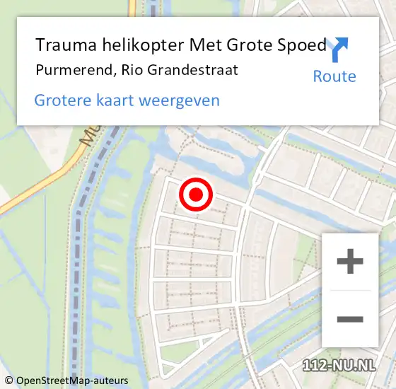 Locatie op kaart van de 112 melding: Trauma helikopter Met Grote Spoed Naar Purmerend, Rio Grandestraat op 3 april 2025 19:21