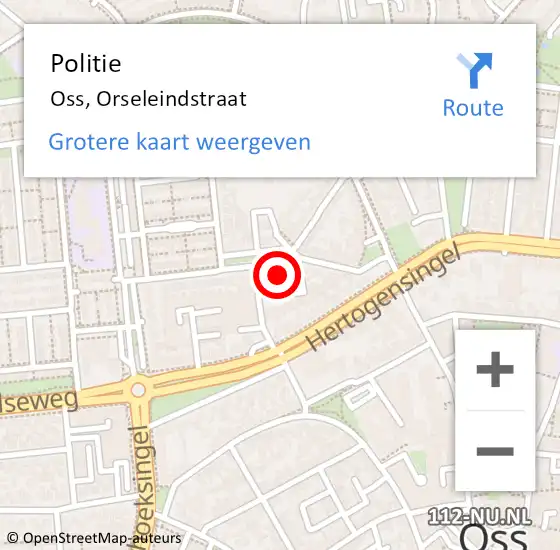 Locatie op kaart van de 112 melding: Politie Oss, Orseleindstraat op 3 april 2025 19:58