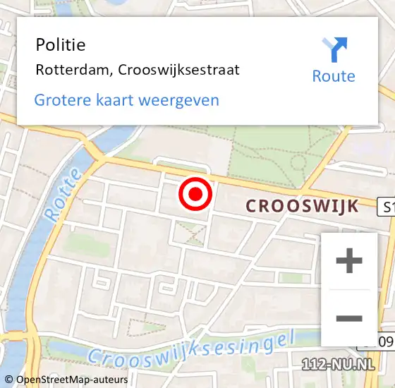 Locatie op kaart van de 112 melding: Politie Rotterdam, Crooswijksestraat op 3 april 2025 20:21