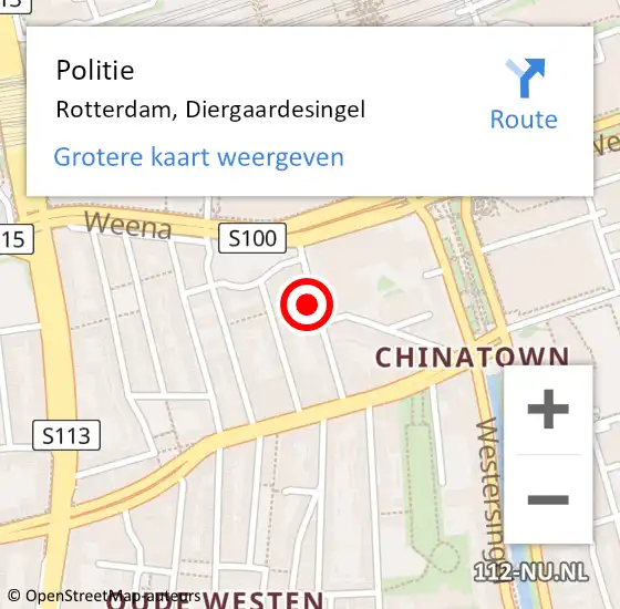 Locatie op kaart van de 112 melding: Politie Rotterdam, Diergaardesingel op 3 april 2025 20:39