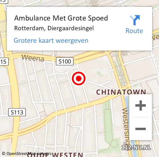 Locatie op kaart van de 112 melding: Ambulance Met Grote Spoed Naar Rotterdam, Diergaardesingel op 3 april 2025 20:40