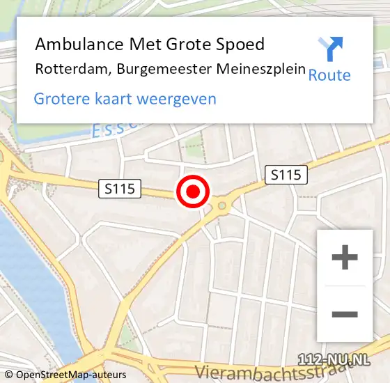 Locatie op kaart van de 112 melding: Ambulance Met Grote Spoed Naar Rotterdam, Burgemeester Meineszplein op 3 april 2025 21:01