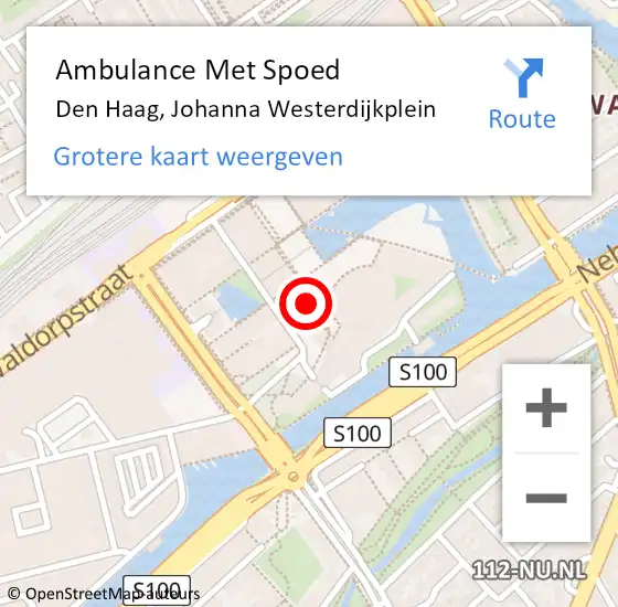 Locatie op kaart van de 112 melding: Ambulance Met Spoed Naar Den Haag, Johanna Westerdijkplein op 3 april 2025 21:14