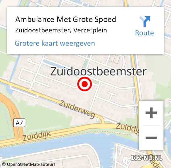 Locatie op kaart van de 112 melding: Ambulance Met Grote Spoed Naar Zuidoostbeemster, Verzetplein op 12 november 2014 08:42