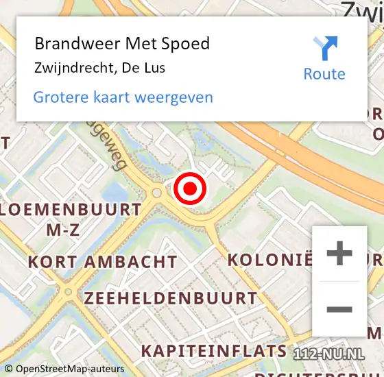 Locatie op kaart van de 112 melding: Brandweer Met Spoed Naar Zwijndrecht, De Lus op 3 april 2025 21:54
