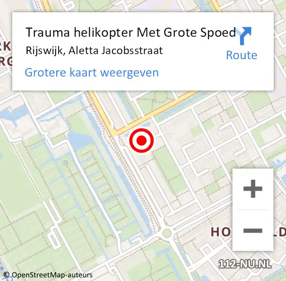 Locatie op kaart van de 112 melding: Trauma helikopter Met Grote Spoed Naar Rijswijk, Aletta Jacobsstraat op 3 april 2025 22:03