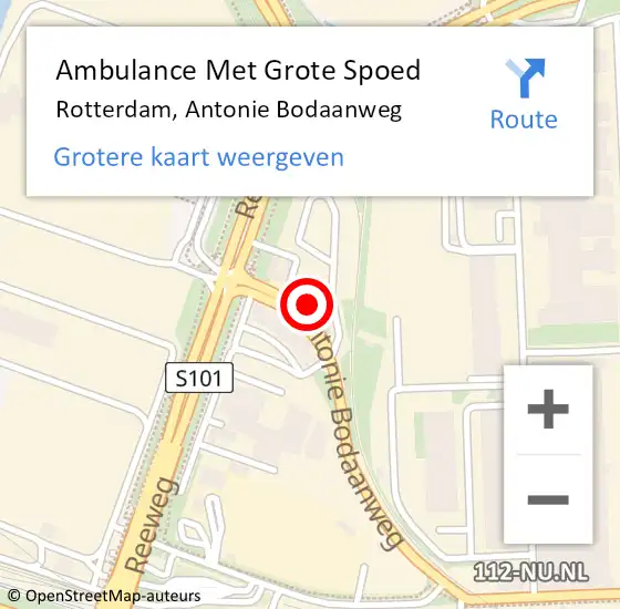 Locatie op kaart van de 112 melding: Ambulance Met Grote Spoed Naar Rotterdam, Antonie Bodaanweg op 3 april 2025 22:08