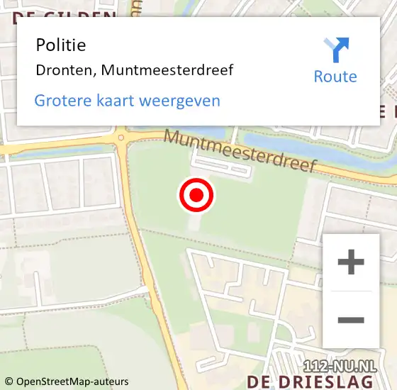 Locatie op kaart van de 112 melding: Politie Dronten, Muntmeesterdreef op 3 april 2025 22:32