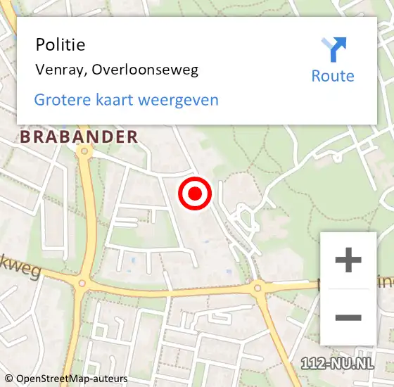 Locatie op kaart van de 112 melding: Politie Venray, Overloonseweg op 3 april 2025 22:48