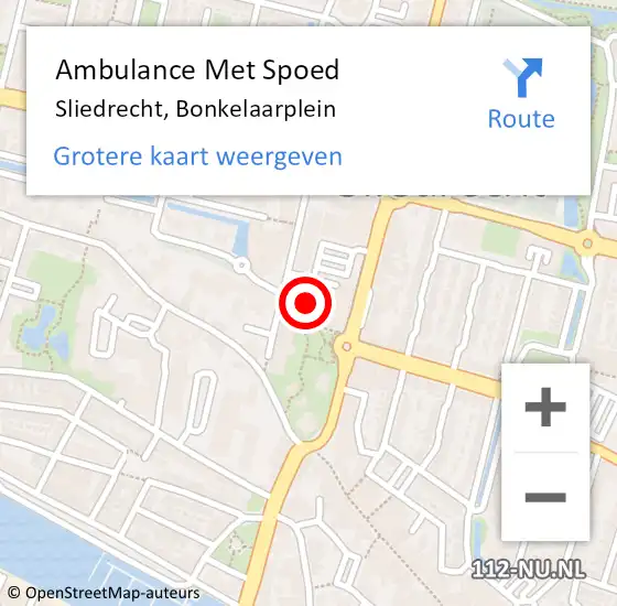 Locatie op kaart van de 112 melding: Ambulance Met Spoed Naar Sliedrecht, Bonkelaarplein op 3 april 2025 23:08
