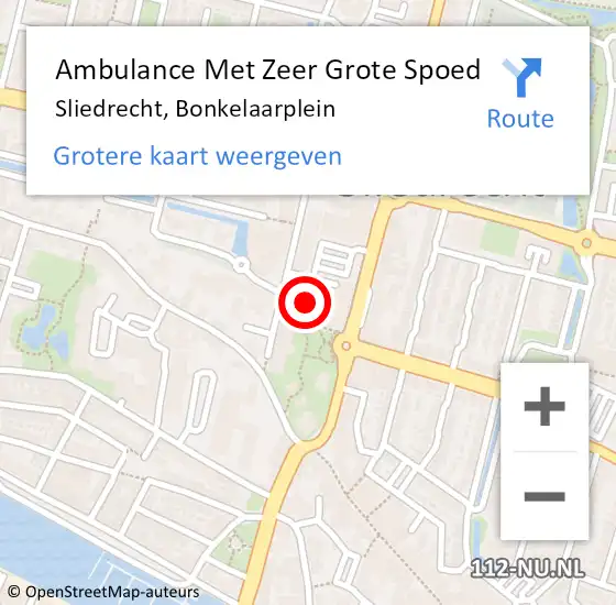 Locatie op kaart van de 112 melding: Ambulance Met Zeer Grote Spoed Naar Sliedrecht, Bonkelaarplein op 3 april 2025 23:09