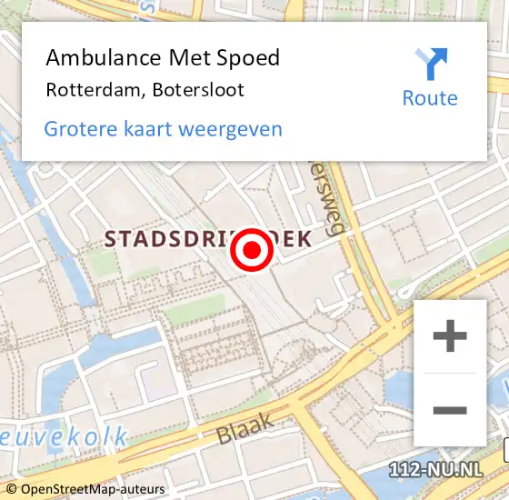 Locatie op kaart van de 112 melding: Ambulance Met Spoed Naar Rotterdam, Botersloot op 3 april 2025 23:36