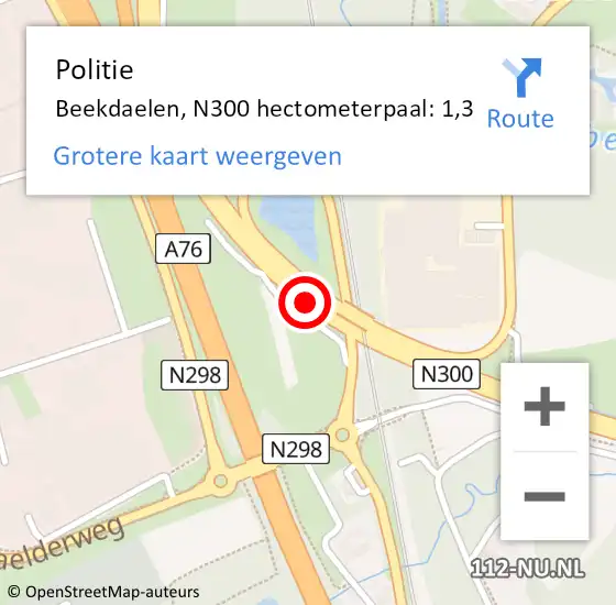 Locatie op kaart van de 112 melding: Politie Beekdaelen, N300 hectometerpaal: 1,3 op 3 april 2025 23:50