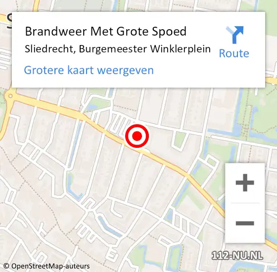 Locatie op kaart van de 112 melding: Brandweer Met Grote Spoed Naar Sliedrecht, Burgemeester Winklerplein op 4 april 2025 00:46