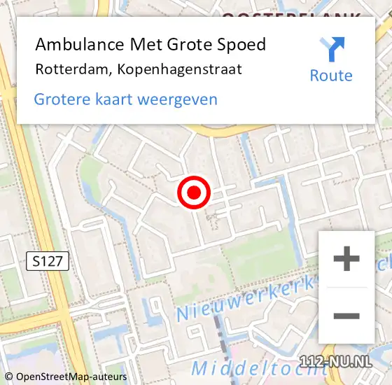 Locatie op kaart van de 112 melding: Ambulance Met Grote Spoed Naar Rotterdam, Kopenhagenstraat op 4 april 2025 01:31