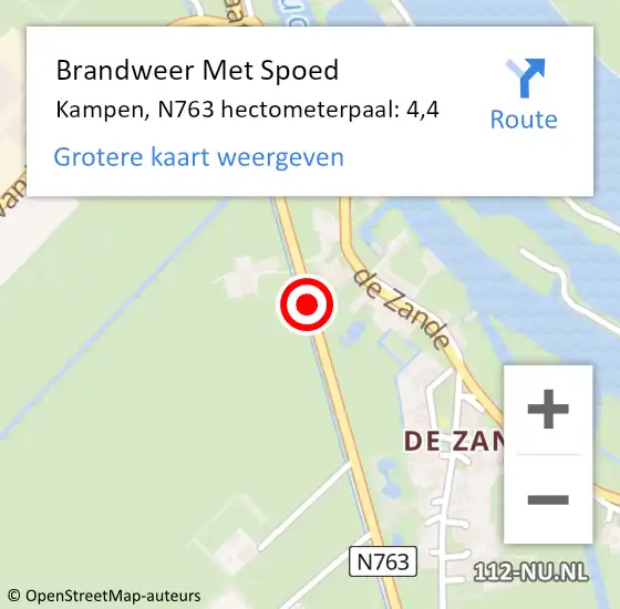 Locatie op kaart van de 112 melding: Brandweer Met Spoed Naar Kampen, N763 hectometerpaal: 4,4 op 4 april 2025 01:55