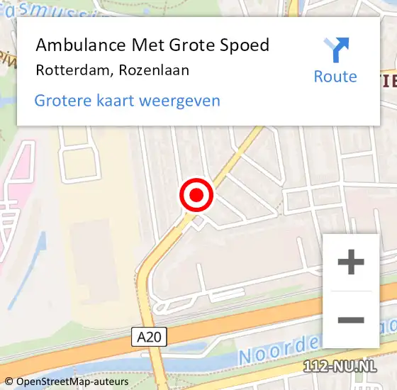 Locatie op kaart van de 112 melding: Ambulance Met Grote Spoed Naar Rotterdam, Rozenlaan op 4 april 2025 02:54