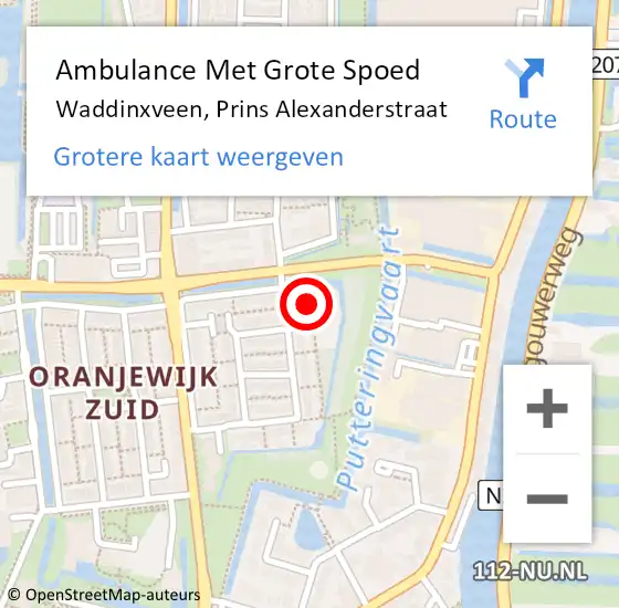 Locatie op kaart van de 112 melding: Ambulance Met Grote Spoed Naar Waddinxveen, Prins Alexanderstraat op 4 april 2025 04:08