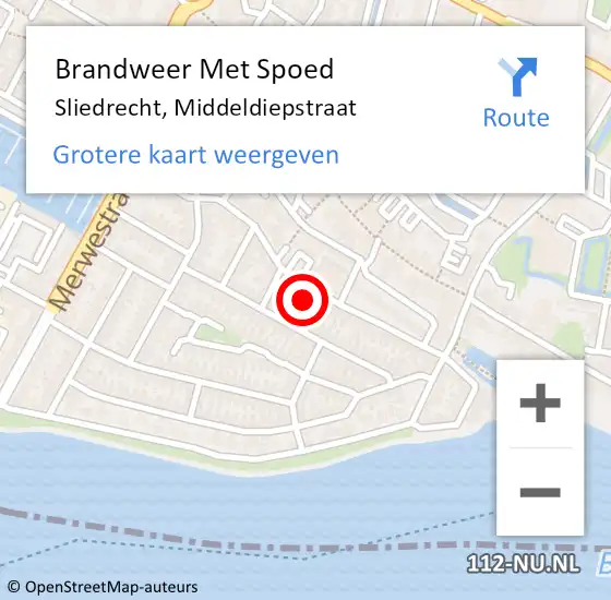Locatie op kaart van de 112 melding: Brandweer Met Spoed Naar Sliedrecht, Middeldiepstraat op 4 april 2025 05:10