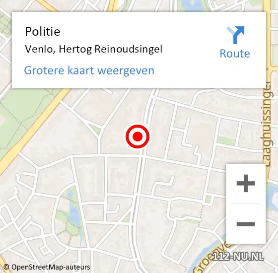 Locatie op kaart van de 112 melding: Politie Venlo, Hertog Reinoudsingel op 4 april 2025 08:08