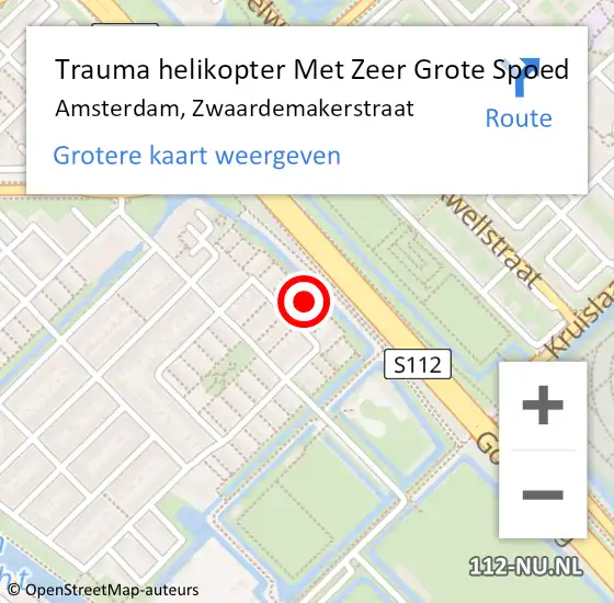 Locatie op kaart van de 112 melding: Trauma helikopter Met Zeer Grote Spoed Naar Amsterdam, Zwaardemakerstraat op 4 april 2025 08:09