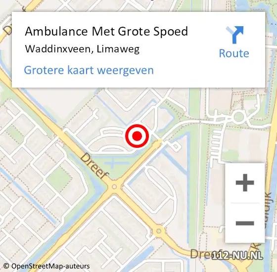 Locatie op kaart van de 112 melding: Ambulance Met Grote Spoed Naar Waddinxveen, Limaweg op 4 april 2025 08:49
