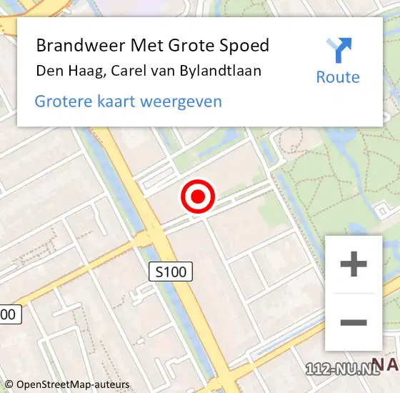 Locatie op kaart van de 112 melding: Brandweer Met Grote Spoed Naar Den Haag, Carel van Bylandtlaan op 4 april 2025 09:10