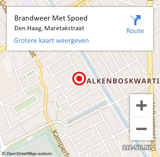 Locatie op kaart van de 112 melding: Brandweer Met Spoed Naar Den Haag, Maretakstraat op 4 april 2025 09:18