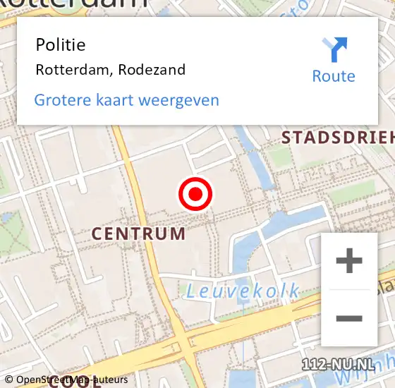 Locatie op kaart van de 112 melding: Politie Rotterdam, Rodezand op 4 april 2025 09:52