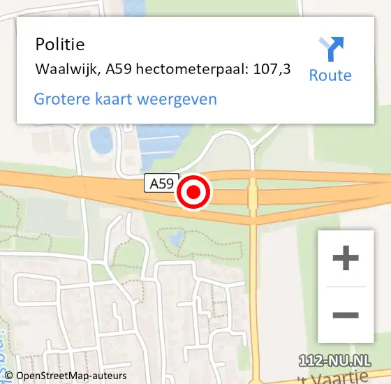 Locatie op kaart van de 112 melding: Politie Waalwijk, A59 hectometerpaal: 107,3 op 4 april 2025 10:09