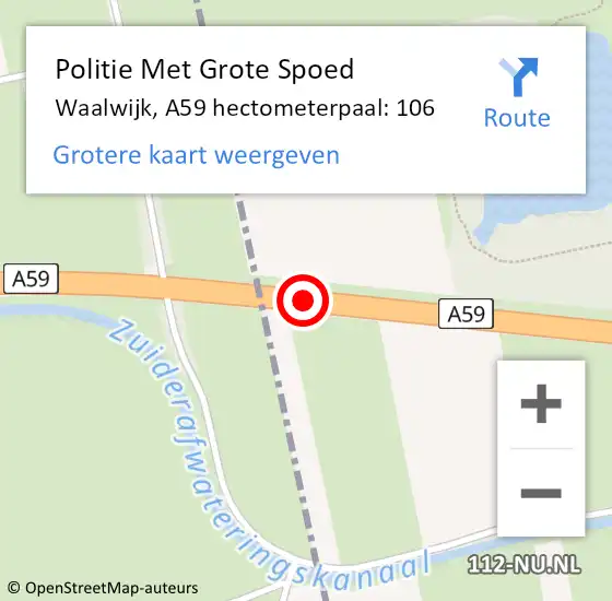Locatie op kaart van de 112 melding: Politie Met Grote Spoed Naar Waalwijk, A59 hectometerpaal: 106 op 4 april 2025 10:11