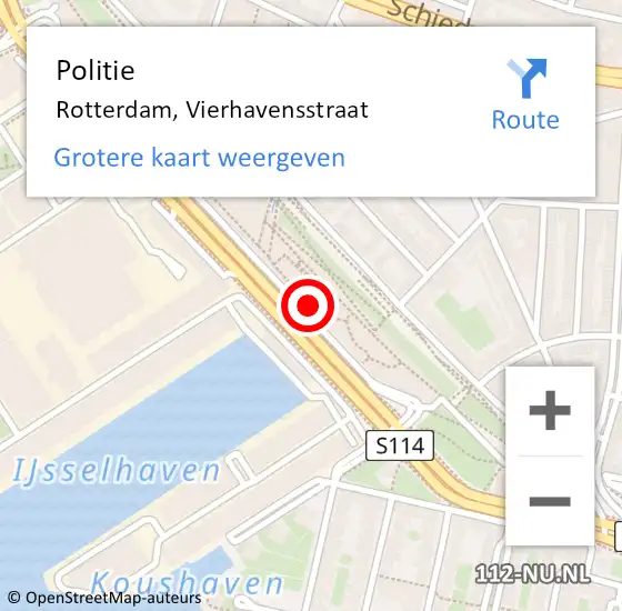 Locatie op kaart van de 112 melding: Politie Rotterdam, Vierhavensstraat op 4 april 2025 10:45