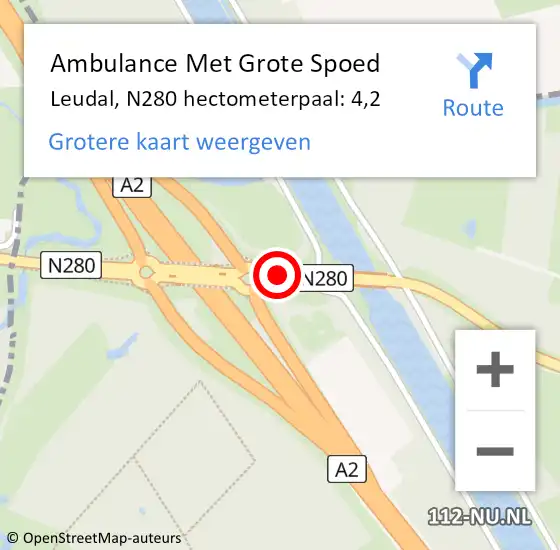 Locatie op kaart van de 112 melding: Ambulance Met Grote Spoed Naar Leudal, N280 hectometerpaal: 4,2 op 4 april 2025 10:45