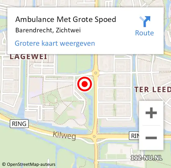 Locatie op kaart van de 112 melding: Ambulance Met Grote Spoed Naar Barendrecht, Zichtwei op 4 april 2025 10:50