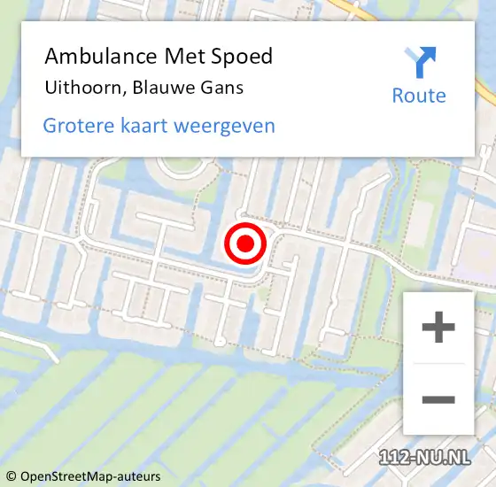Locatie op kaart van de 112 melding: Ambulance Met Spoed Naar Uithoorn, Blauwe Gans op 4 april 2025 10:59