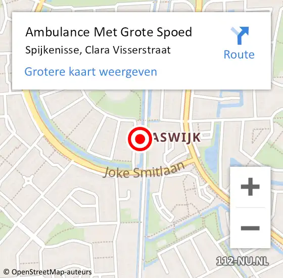 Locatie op kaart van de 112 melding: Ambulance Met Grote Spoed Naar Spijkenisse, Clara Visserstraat op 4 april 2025 11:16